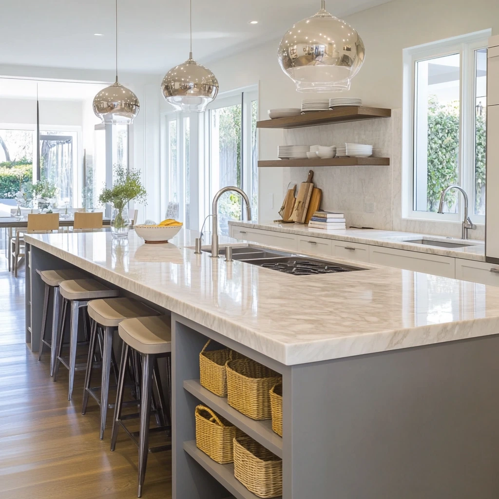 Modern kitchen featuring a sleek Dekton Arga countertop island