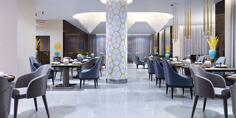 To use of marble in the design of cafes, bars, and restaurants